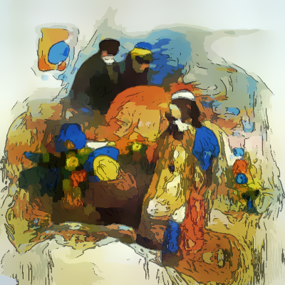 abstract image with two or three vaguely humanoid forms