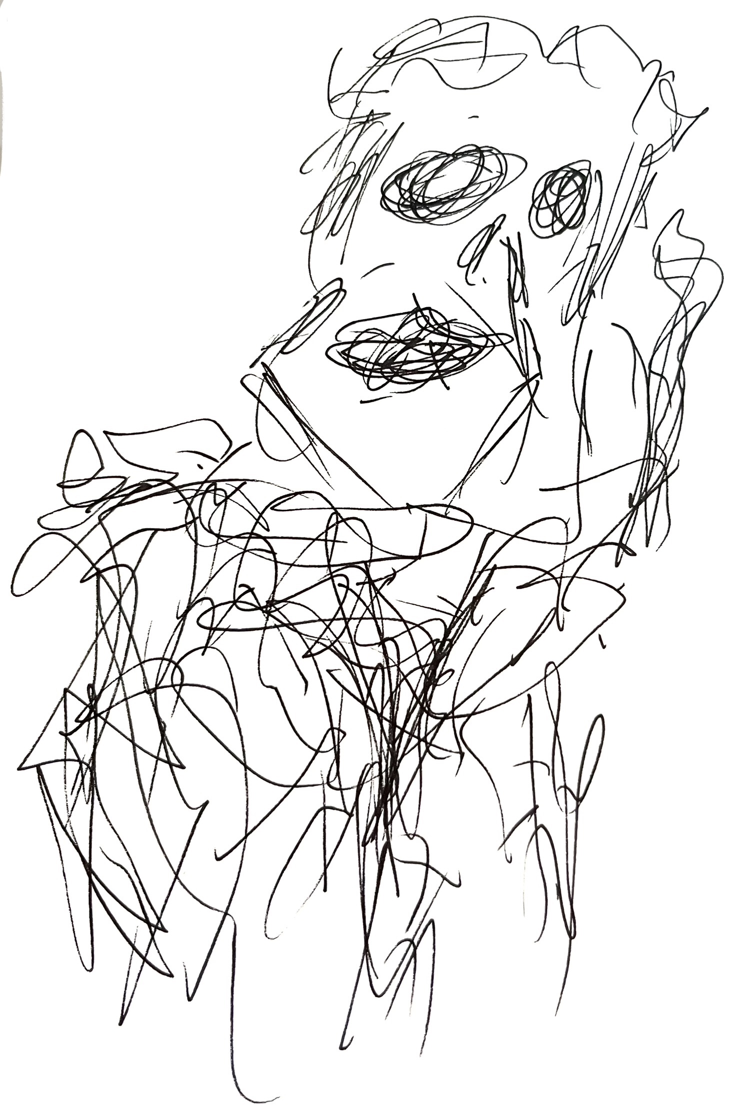 Moodsketch for Wednesday, March 15, 2023 A very scribbly, abstract sketch of a distraught man